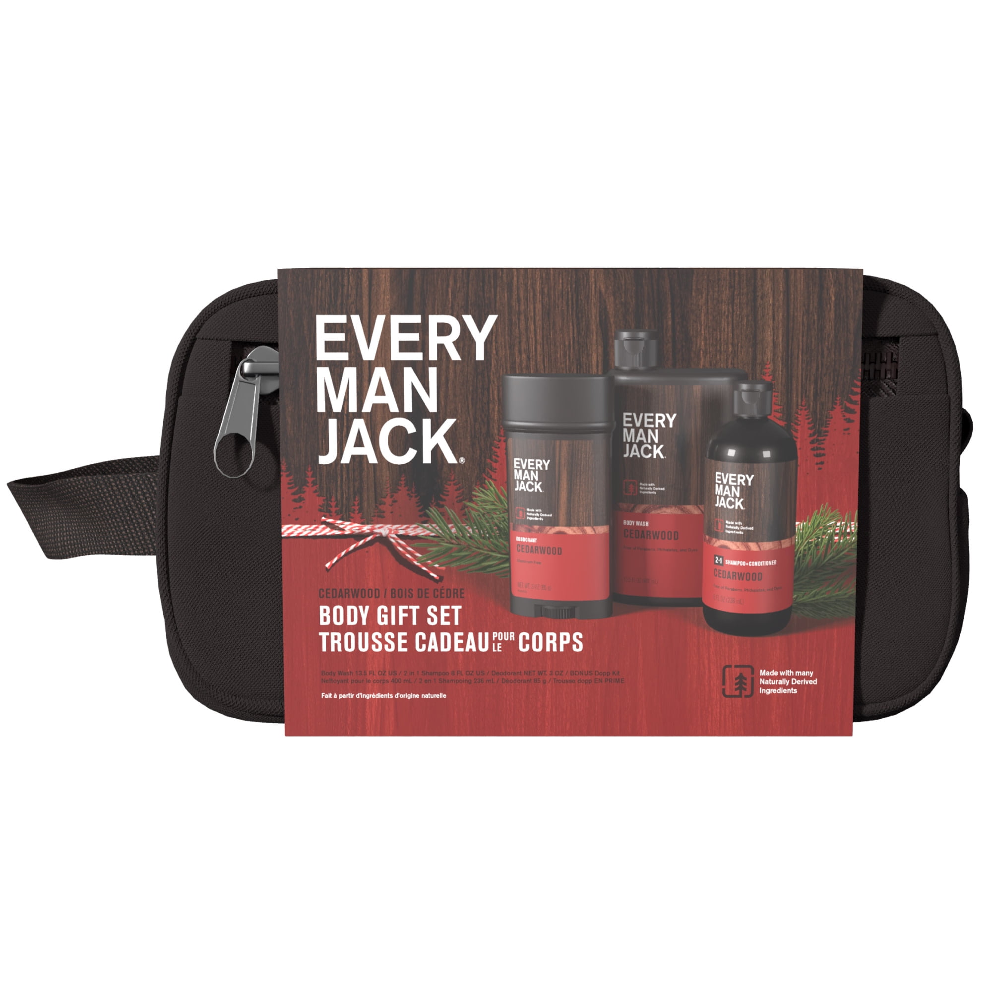 Every Man Jack Cedarwood Holiday Gift Set for Men - Body Wash, Shampoo, Deodorant, and Dopp Kit