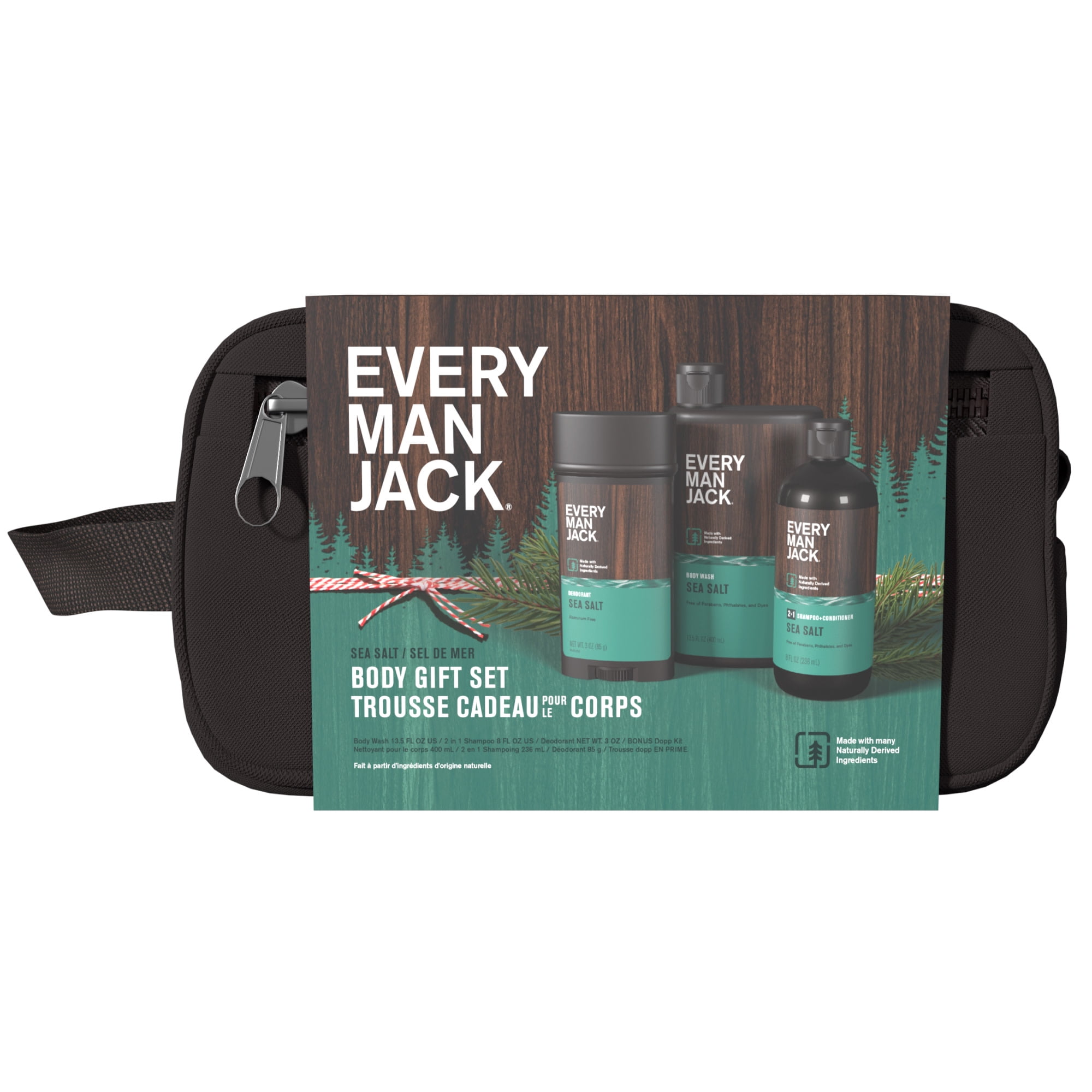 Every Man Jack Sea Salt Holiday Gift Set for Men - Body Wash, Shampoo, Deodorant, and Dopp Kit