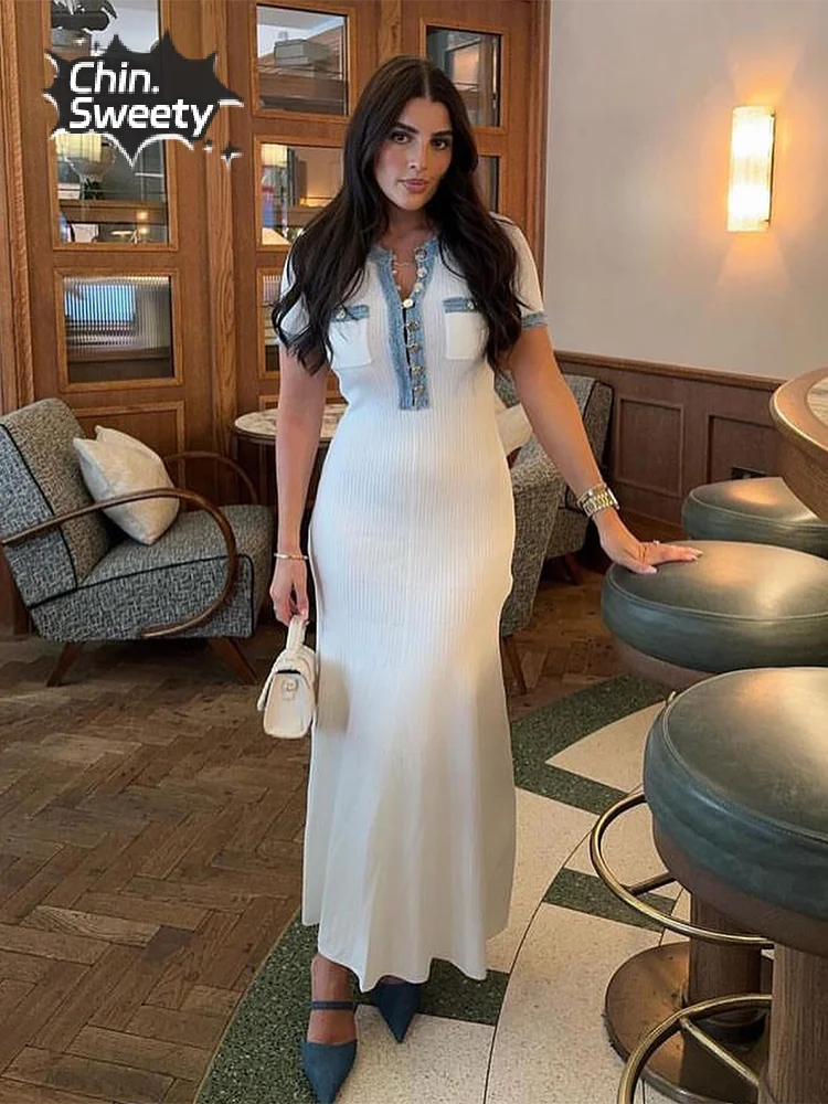 2024 DREAMFIRE Elegant Metal Single Breasted Knitted Dresses For Women ...