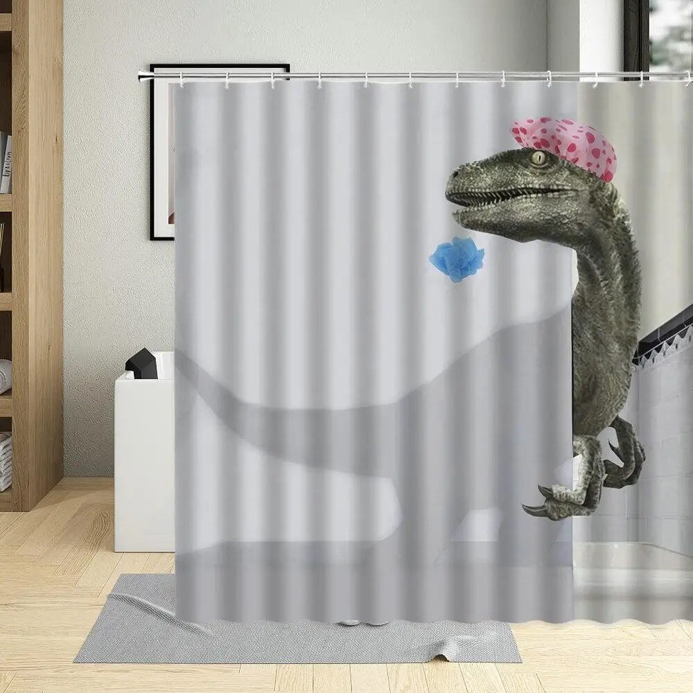 2024 DREAMFIRE Funny Dinosaur Shower Curtain Dino Kid Cute Cartoon