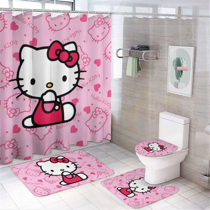 2024 DREAMFIRE Hello Kitty Cartoon Shower Curtain Set Bathroom