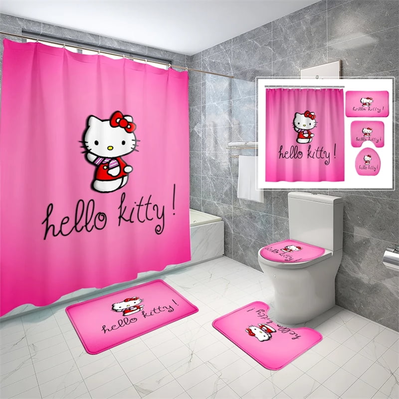 2024 DREAMFIRE Hello Kitty Shower Curtain AntiSlip Carpet Toilet Mat