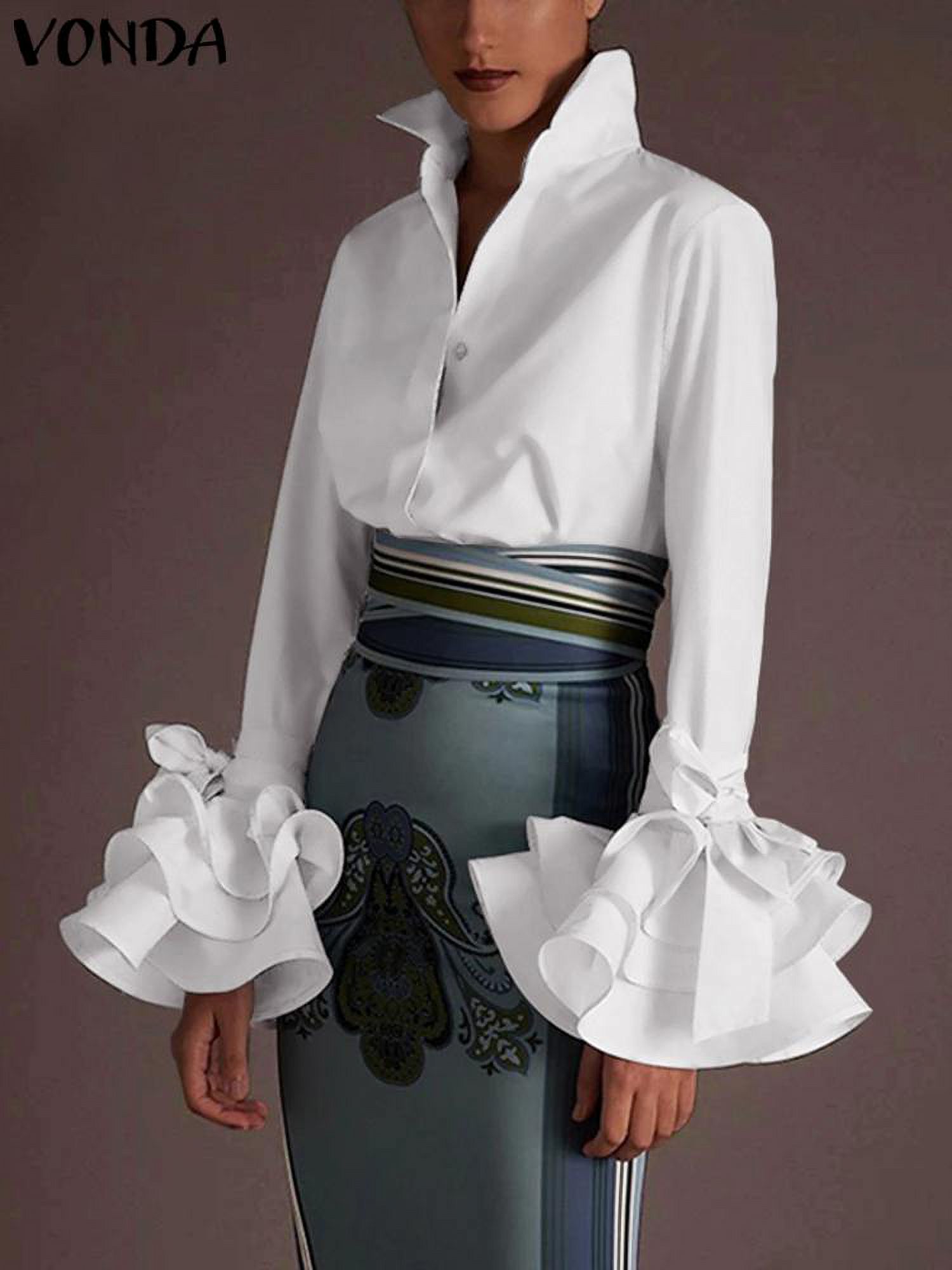 2024 DREAMFIRE Women Fashion Shirts 2024 White Blouse Autumn Long Flare