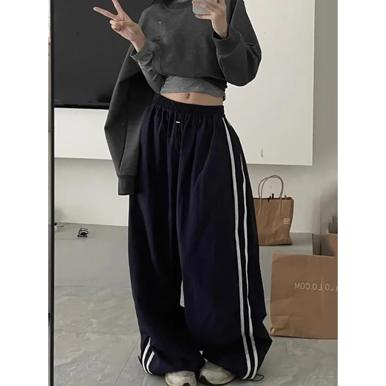 2024 DREAMFIRE Y2K Striped Jogger Pants Women Korean Fashion Vintage Baggy Sweatpants Oversized Kpop Style Harajuku Basic Track Trousers Walmart