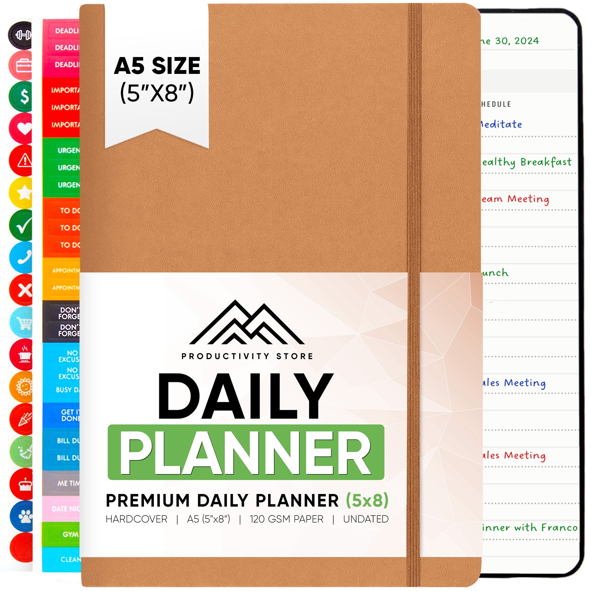 2024 Daily Planner - 6-Month Undated Daily Planner With Daily Tasks, Goals & Schedule - Best Goal Planner For Productivity and Personal Success - A5 5" x 8" Size -  Leather -Productivity Store