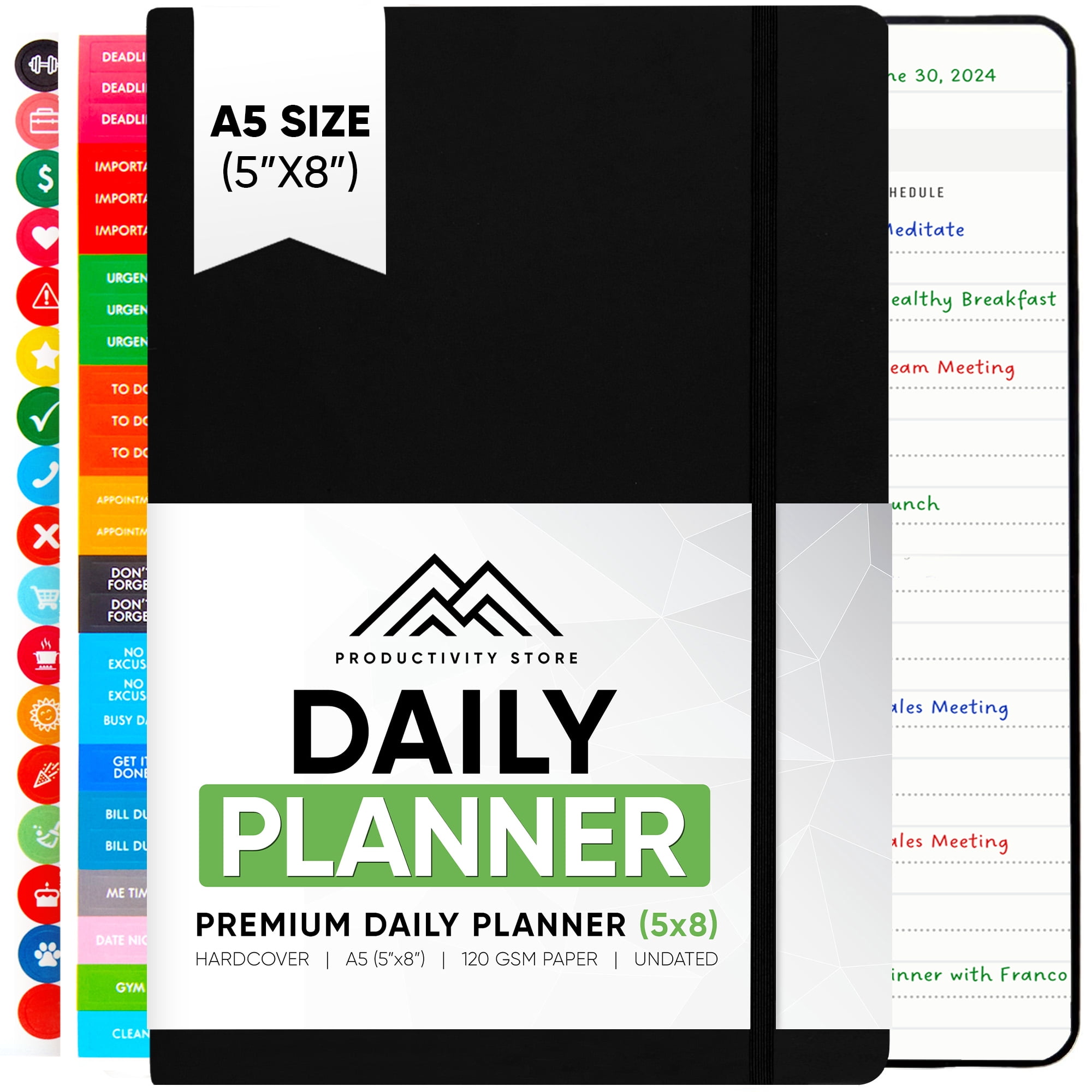 2024 Daily Planner - 6-Month Undated Daily Planner With Daily Tasks, Goals & Schedule - Best Goal Planner For Productivity and Personal Success - A5 5" x 8" Size -  Black -Productivity Store