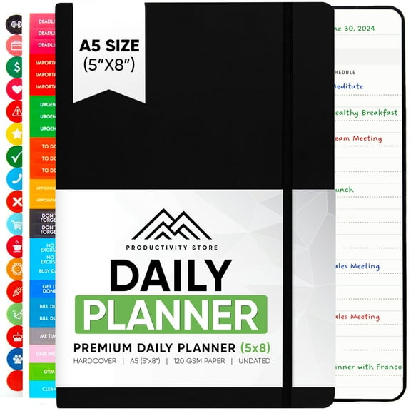 2024 Daily Planner - 6-Month Undated Daily Planner With Daily Tasks, Goals & Schedule - Best Goal Planner For Productivity and Personal Success - A5 5" x 8" Size - Black -Productivity Store