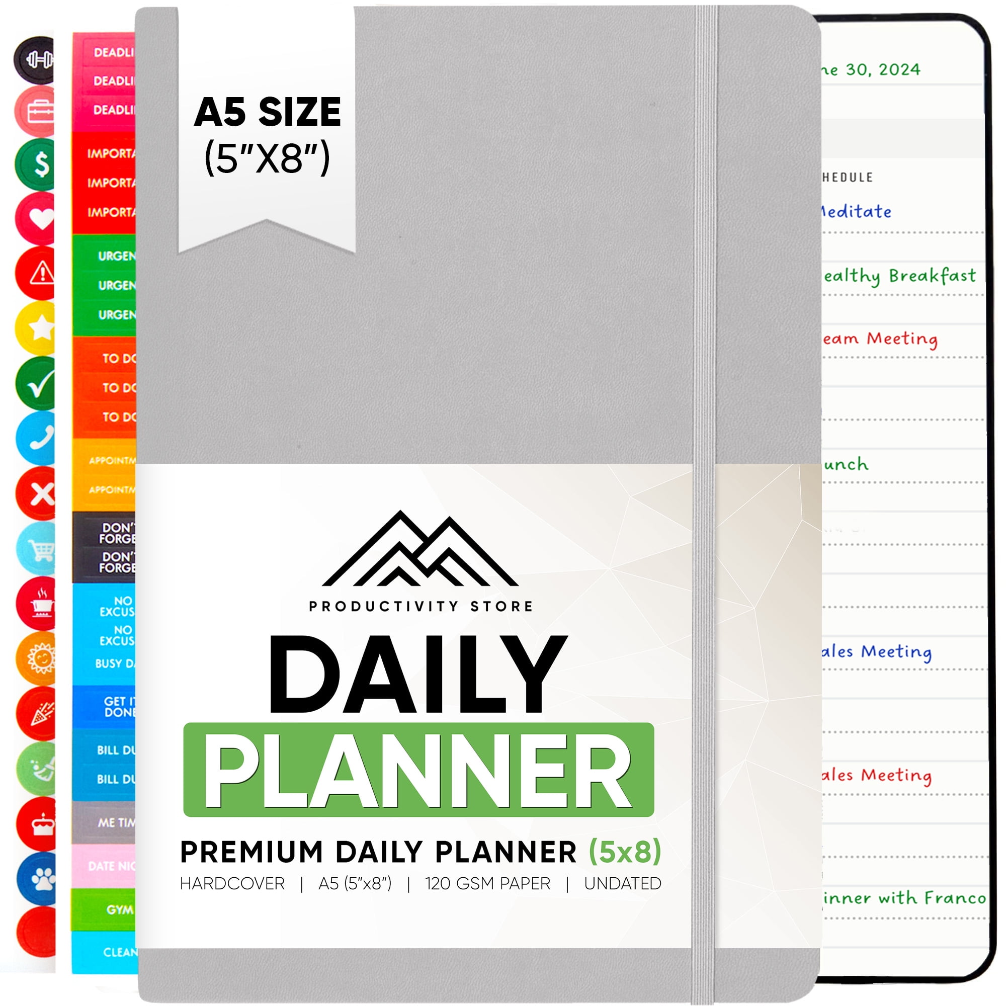 2024 Daily Planner - 6-Month Undated Daily Planner With Daily Tasks, Goals & Schedule - Best Goal Planner For Productivity and Personal Success - A5 5" x 8" Size -  Gray -Productivity Store