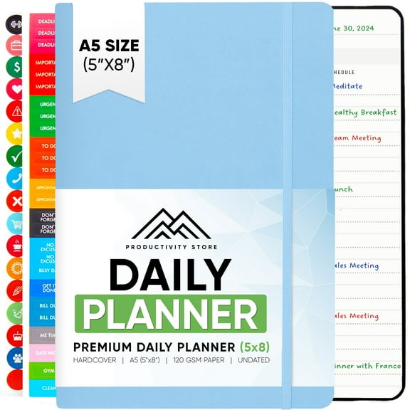 2024 Daily Planner - 6-Month Undated Daily Planner With Daily Tasks, Goals & Schedule - Best Goal Planner For Productivity and Personal Success - A5 5" x 8" Size - Light Blue -Productivity Store