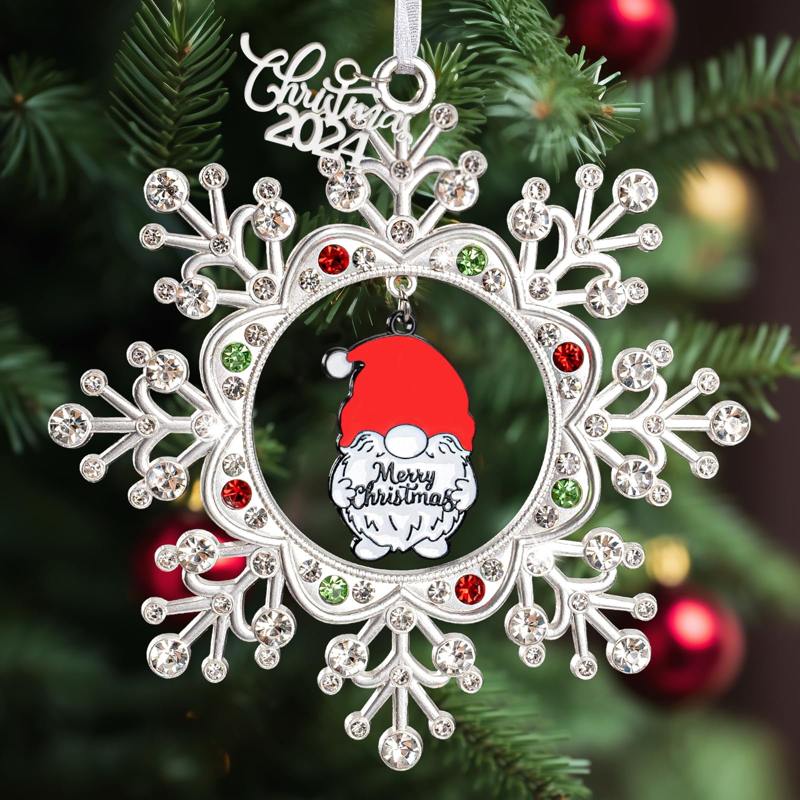 2024 Dated Metal Snowflake Gnome Christmas Ornaments for Tree