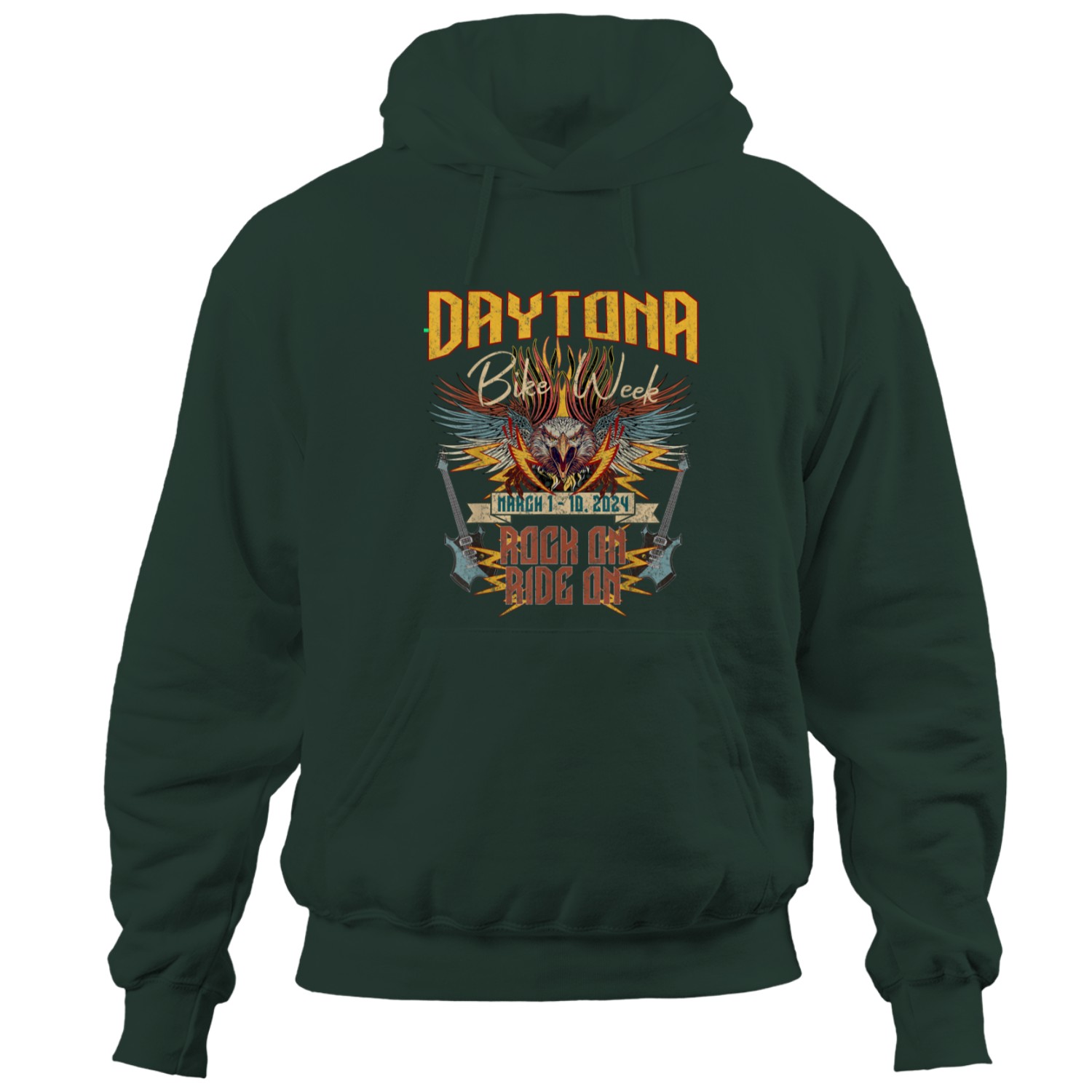 2024 Daytona Beach Bike Week Rock On Ride On Front Art Gifts Hoodie