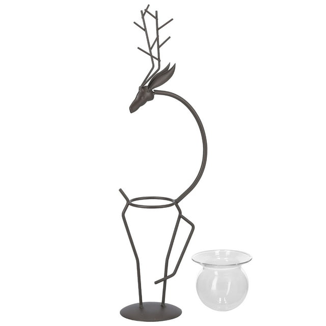 2024 Deer Shape Wrought Iron Plant Stand Transparent Glass Hydroponic ...