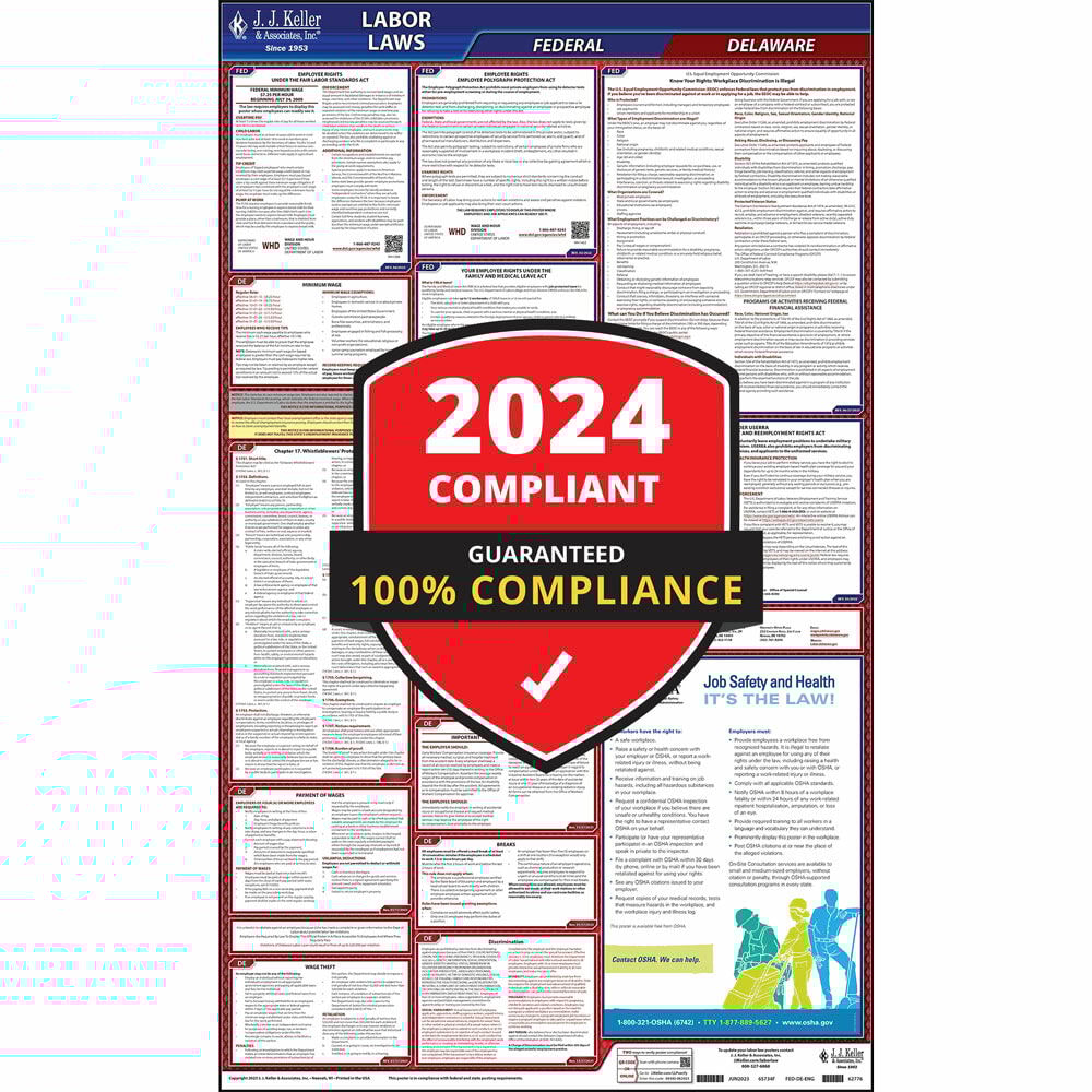 2024 Delaware Labor Law Poster, AllinOne OSHA Compliant DE State