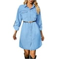 thumbnail image 1 of 2025 Denim Long Sleeve Dress for Women Button Up Collar Shirt Jean Dress with Pockets Loose Comfy Stretch Denim Tops (X-Large, Light Blue), 1 of 6