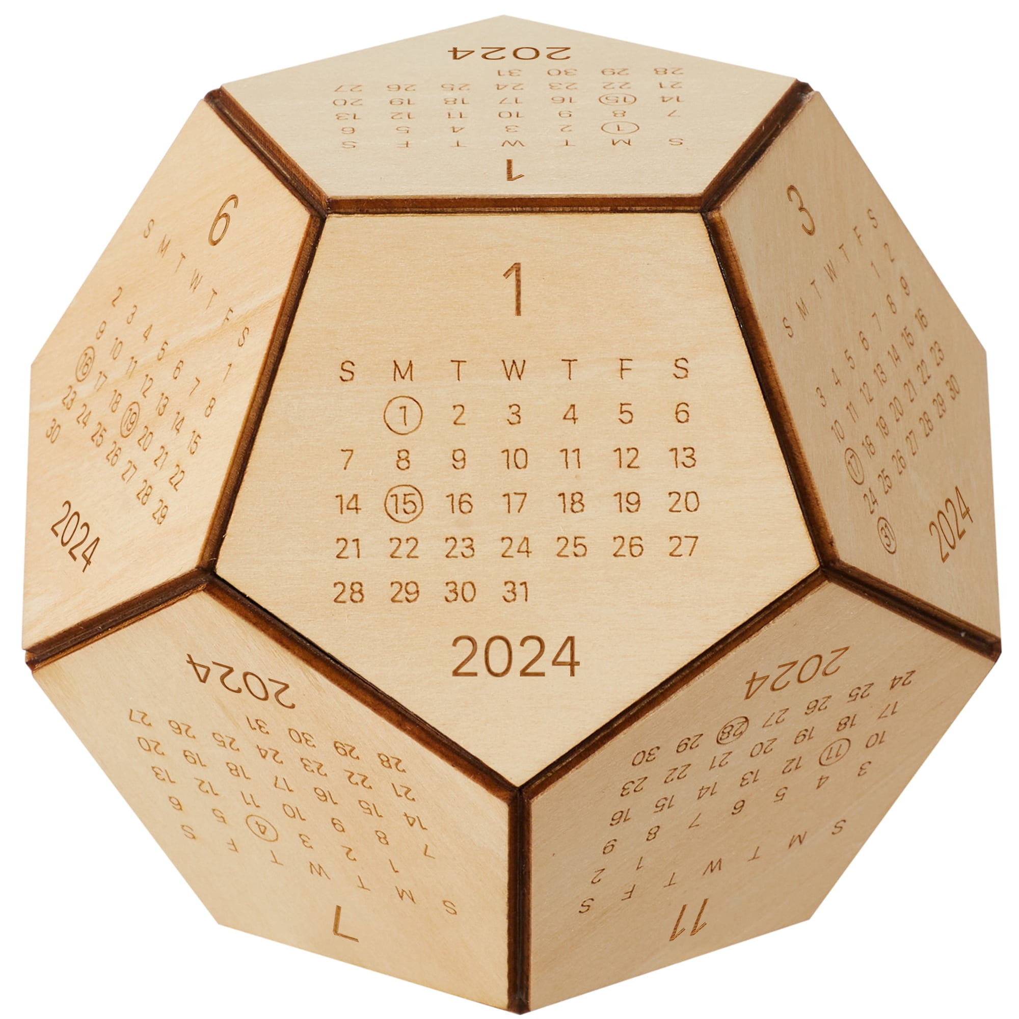 2024 Desk Calendar Wood, Dodecahedron Cube Calendar, Funny Office Gifts