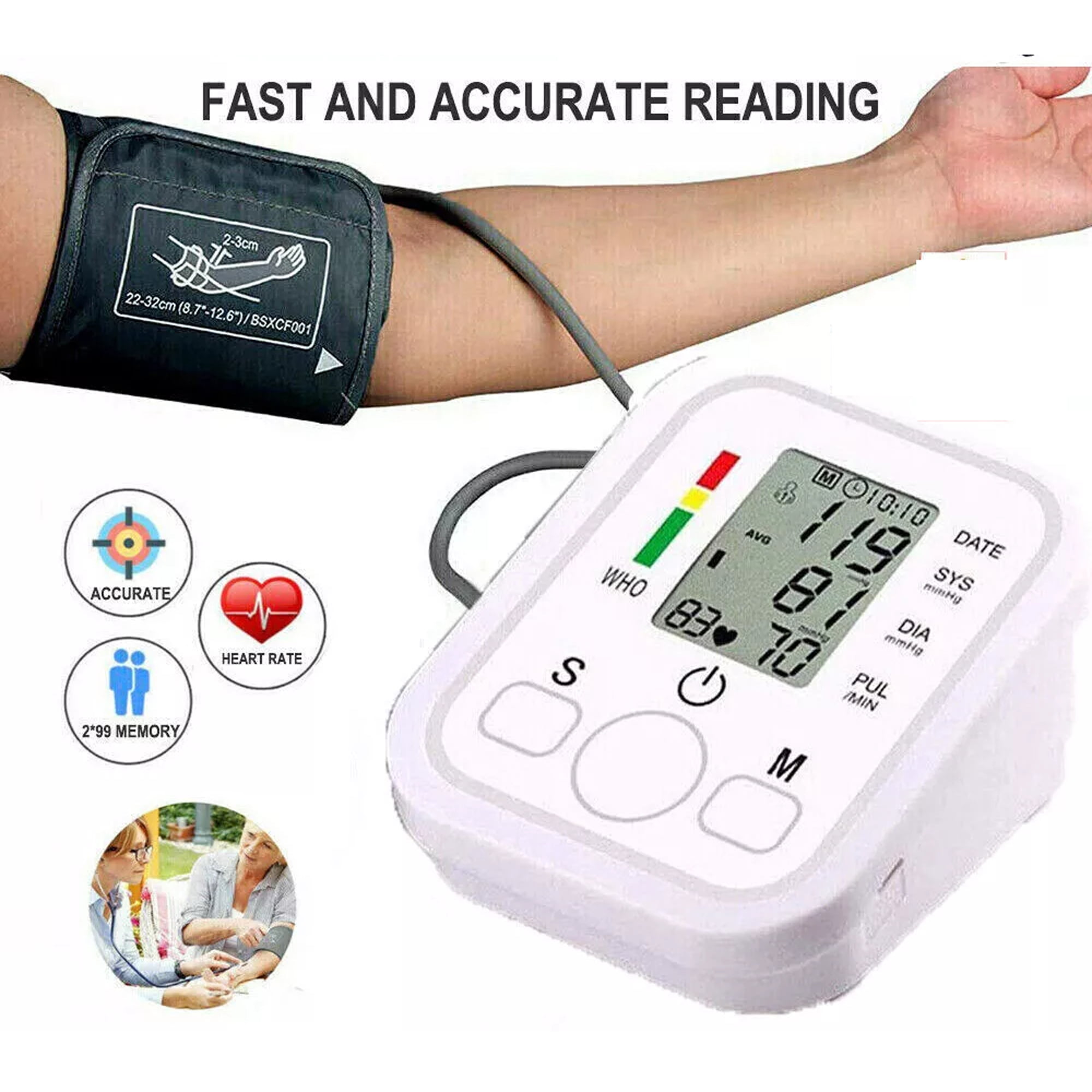 2024 Digital Automatic Blood Pressure Monitor Upper Arm BP Machine Heart Rate HP