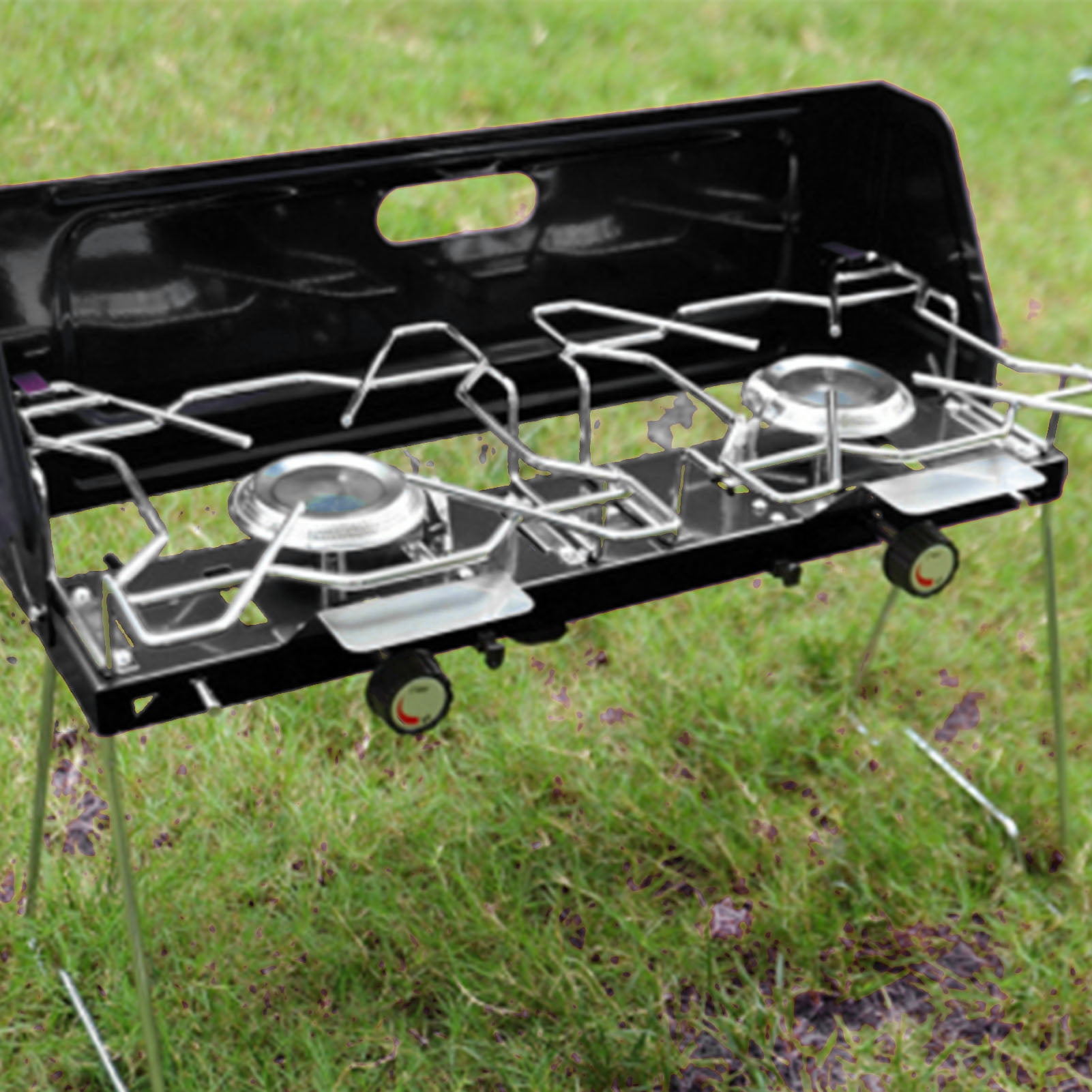 2024 Double Burner Gas Stove Portable 2 Burner Outdoor Gas Stove with Foldable Legs Aluminum