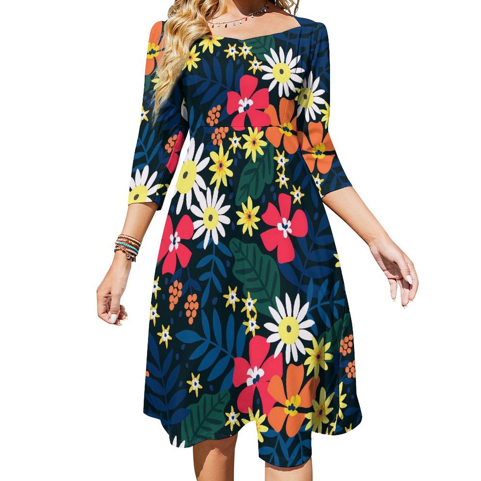 Dress Casual Oversized Printed Aesthetic Quarter Three Women Dresses