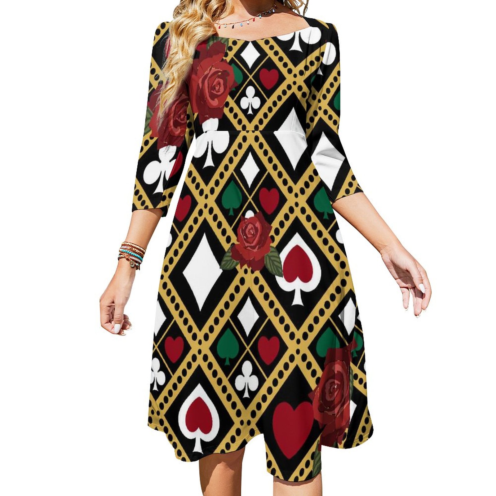 Dress Large Pattern Wear Street Collar Square Sexy Dresses Retro Cards