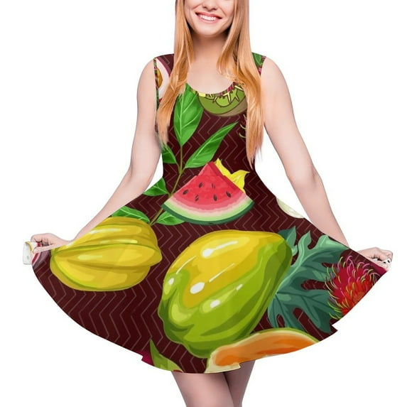 2024 Dress Skate Graphic Cute Size Big Women Summer Dresses Fashion Korean Print Floral Sleeveless Dress Print Fruit Vintage