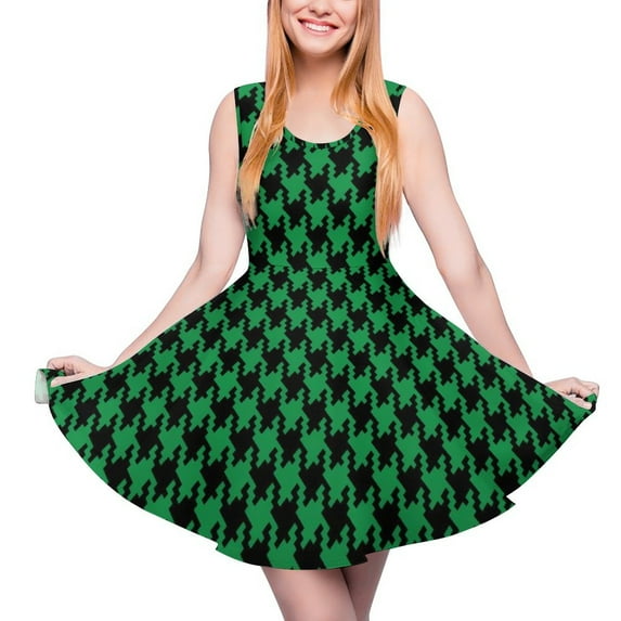 2024 Dress Skate Pattern Boho Oversized Women Summer Dresses Casual Print Patchwork Waist High Dress Houndstooth Vintage