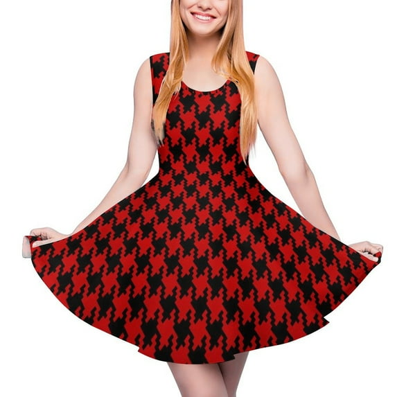 2024 Dress Skate Pattern Boho Oversized Women Summer Dresses Casual Print Patchwork Waist High Dress Houndstooth Vintage