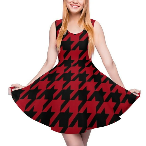 2024 Dress Skate Pattern Boho Oversized Women Summer Dresses Casual Print Patchwork Waist High Dress Houndstooth Vintage