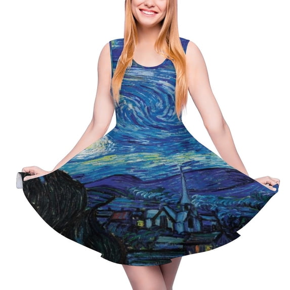 2024 Dress Skate Print Modern Oversized Ladies Dresses Casual Space Starry Lovers Galaxy Sleeveless Dress Sparkles White Sky Blue