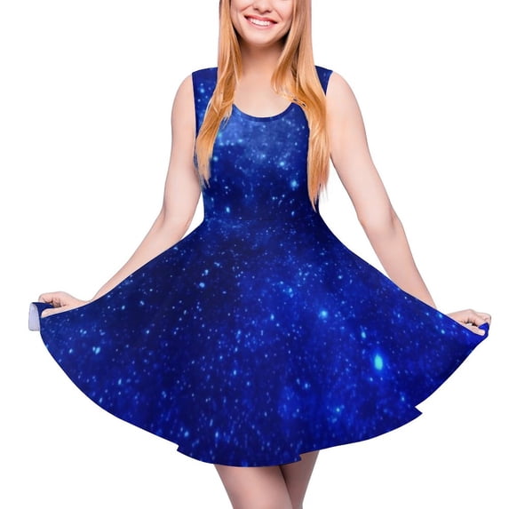 2024 Dress Skate Trendy Club Night Oversize Women Spring Dresses Fashion Street Print Night Starry Purple Waist High Dress Sky Galaxy