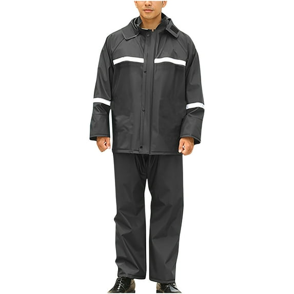 2024 End-of-year Clearance! 2 PieceRain Suit For Men & Women Windproof Waterproof Thickened Rain Gear Outdoor Work Fishing Hooded Jacket & Trouser Reflective Durable Raincoats - Black
