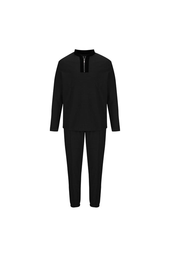 2024 End-of-year Clearance! Men's 2 Piece Tracksuit Set Stand-up Collar Quarter Zip Long Sleeve Pullover Sweatshirt and Jogging Sweatpant Sportswear Casual Athletic Sweatsuit Outfit - Black