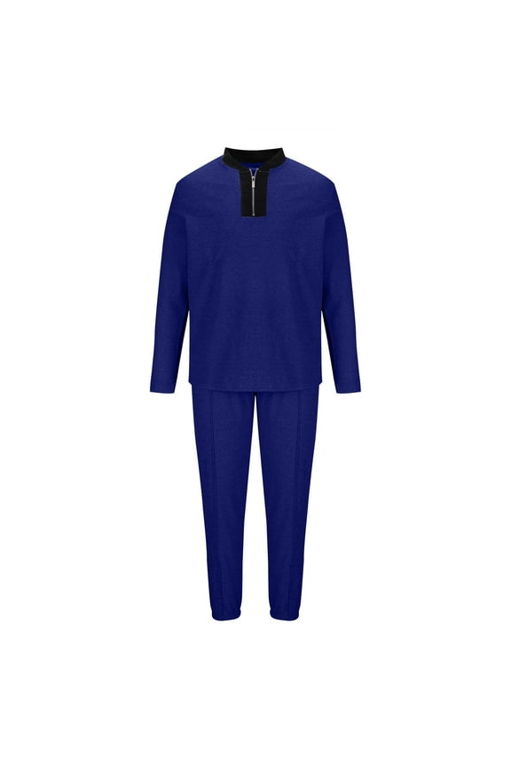 2024 End-of-year Clearance! Men's 2 Piece Tracksuit Set Stand-up Collar Quarter Zip Long Sleeve Pullover Sweatshirt and Jogging Sweatpant Sportswear Casual Athletic Sweatsuit Outfit - Blue