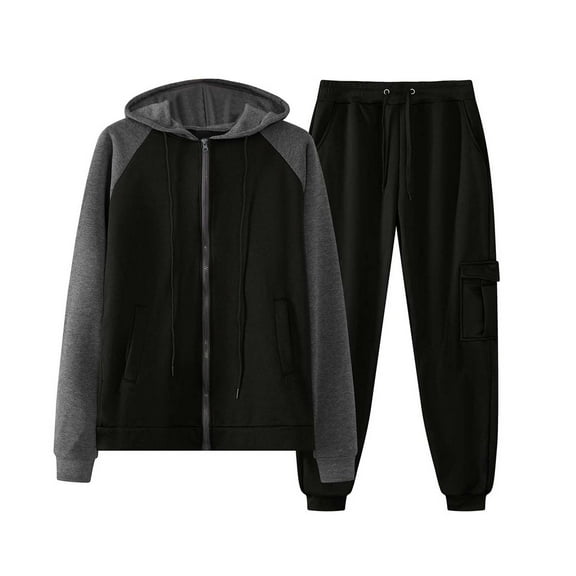 2024 End-of-year Clearance! Men's Athletic Tracksuits Long Sleeve Hoodie Sweatsuits Full Zip Jogging Suits Jackets Pants 2 Piece Sets Sportswear With Pockets - Black