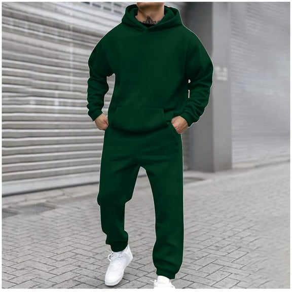 2024 End-of-year Clearance! Men's Sweatsuits 2 Piece Hoodie Sweatshirt & Joggers Sweatpants Casual Pullover Athletic Tracksuits Sets With Pockets - Army Green