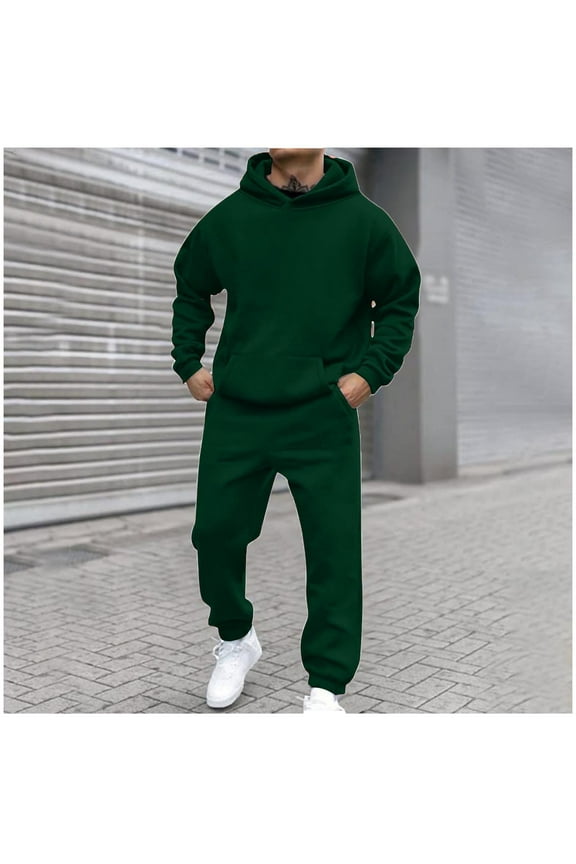 2024 End-of-year Clearance! Men's Sweatsuits 2 Piece Hoodie Sweatshirt & Joggers Sweatpants Casual Pullover Athletic Tracksuits Sets With Pockets - Army Green