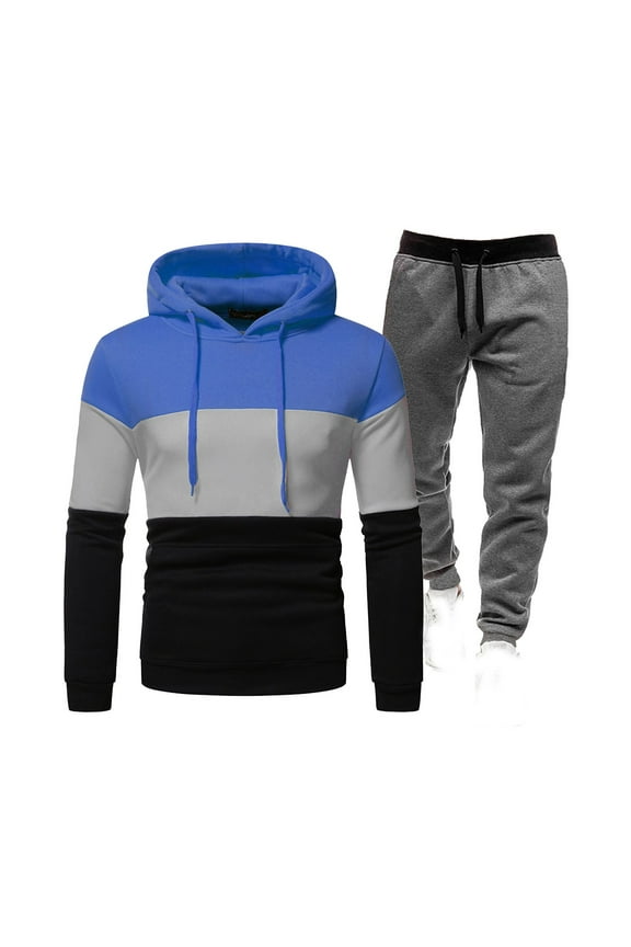 2024 End-of-year Clearance! Men's Track Suits 2 Piece Set Hoodie Colorblock Sweatshirt Active Jogging Suits Long Sleeve Sweatsuits Casual Sportswear Outfits - Blue