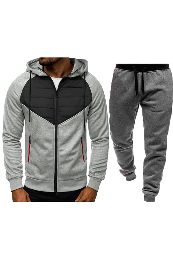 2024 End-of-year Clearance! Men's Track Suits Full Zip 2 Piece Set Hoodies Sweatsuits Colorblock Jogging Workout Gym Warm Up Sportswear Suits with Zipper Pockets - Red