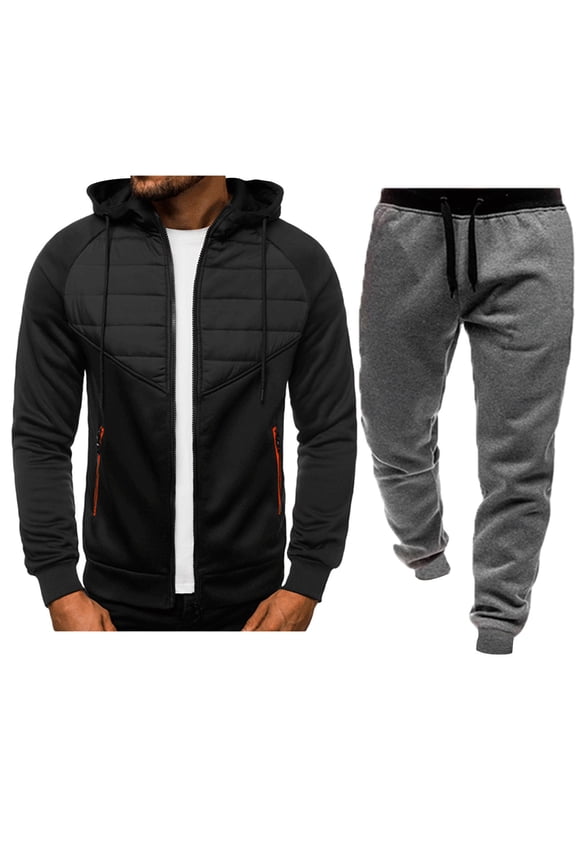 2024 End-of-year Clearance! Men's Track Suits Full Zip 2 Piece Set Hoodies Sweatsuits Colorblock Jogging Workout Gym Warm Up Sportswear Suits with Zipper Pockets - Navy