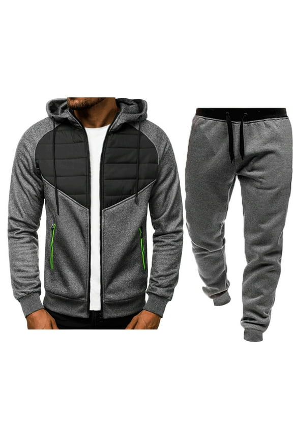 2024 End-of-year Clearance! Men's Track Suits Full Zip 2 Piece Set Hoodies Sweatsuits Colorblock Jogging Workout Gym Warm Up Sportswear Suits with Zipper Pockets - Dark Gray