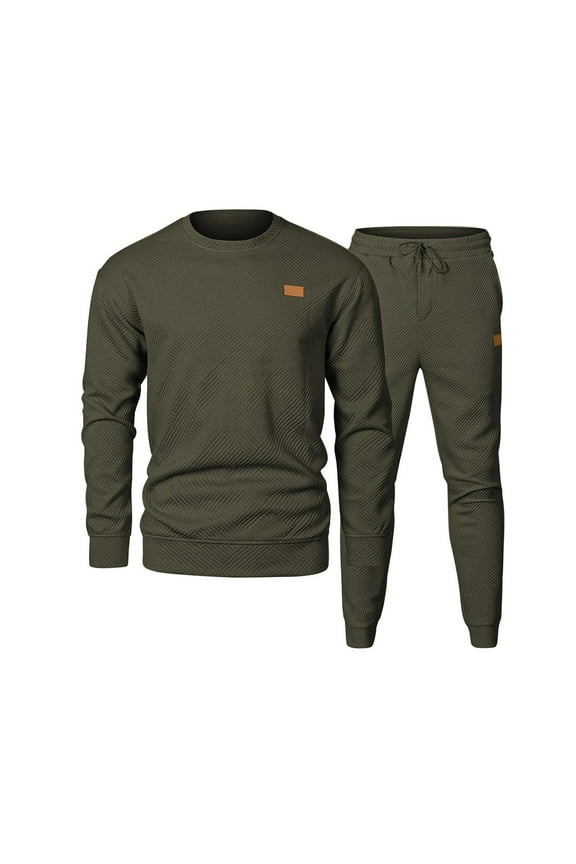 2024 End-of-year Clearance! Men's Tracksuit 2 Piece Outfits Sportswear Crewneck Sweatshirt Jogger Sweatpants Suit Sportswear Long Sleeve Loungewear Sets - Army Green