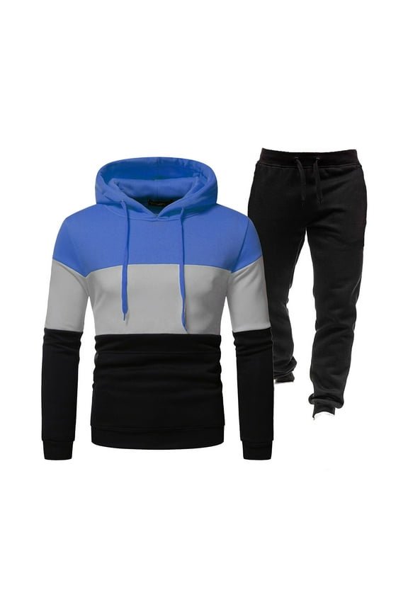 2024 End-of-year Clearance! Men's Tracksuits 2 Piece Hoodie Sweatsuits for Men Drawstring Pullover Track Suits Casual Athletic Jogging Sweat Suits Outfits - Blue