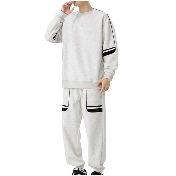 2024 End-of-year Clearance! Men's Tracksuits 2 Piece Outfits Casual Colorblock Pullover Sweatshirts Jogging Pants Sweatsuits for Men Sportswear Suits - White