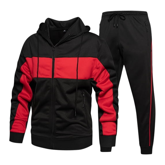 2024 End-of-year Clearance! Men's Tracksuits Set Full Zip Jacket Hoodie Sweatsuit Running Sport Jogging Pants Colorblock Sportswear Sets for Men with Zipper Pockets - Black