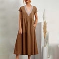thumbnail image 1 of 2024 European And Solid Color Lace V Neck Sleeveless Loose And Linen Pocket Dress Women Dresses below The Knee Womens Long Dresses Ladies Maxi Dress Womens Dresses Dresses Casual Women Summer Dress, 1 of 4