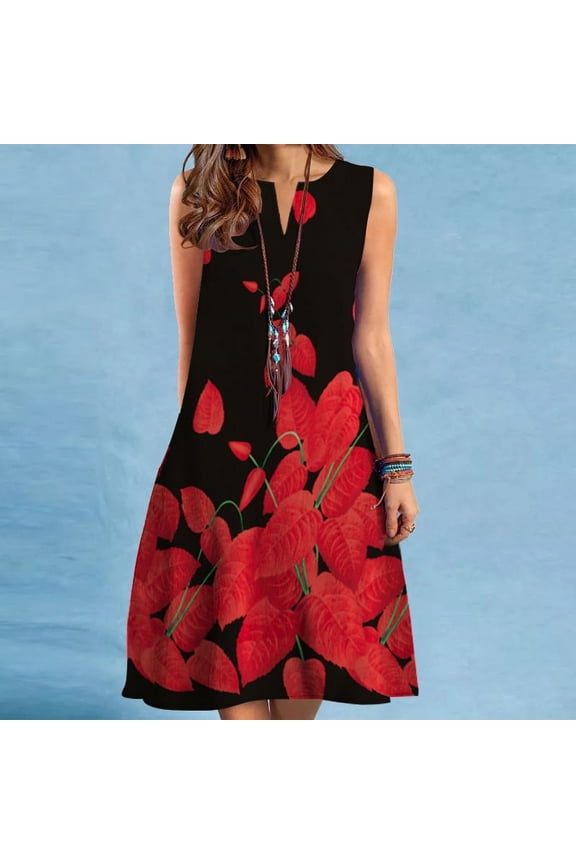 2024 European and American Cross Border Women's New Dress V-neck Sleeveless Sexy Printed Large Hem Foreign Trade Dress