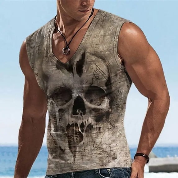 2024 European and American Men's Fashion Tank Top V-neck Printed Sports Sleeveless T-shirt 5202