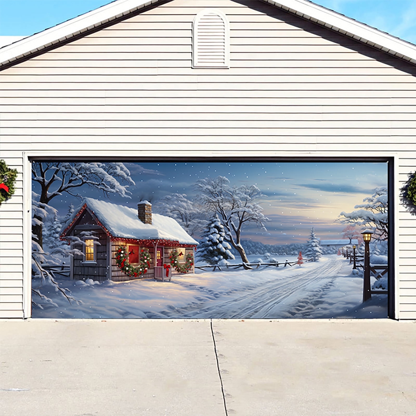 2024 Fall Christmas Garage Background Cloth Christmas Garage Door