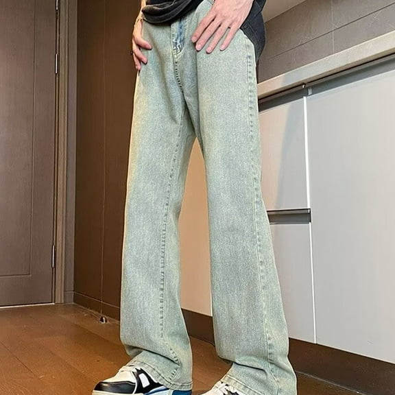 2024 Fall Saving! Jeans for Men Casual Zipper Wash Elastic Jeans Trend Outdoors Wide Leg Pants Denim Trousers Clearance $50 & under !