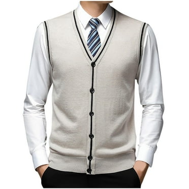 2024 Fall Saving! Men's Wool Yarn Vest Sweater Button Down V Neck Sleeveless Knitted Cardigan Vest