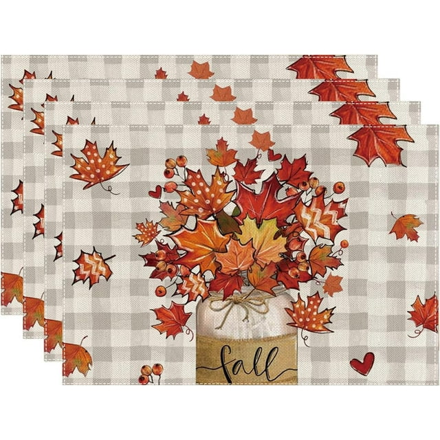 2024 Fall Thanksgiving Placemats Set of 4 Autumn Maple Leaf Fallen